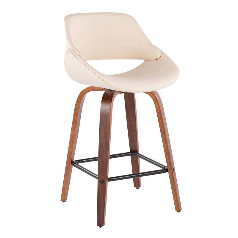 Walnut and Cream Swivel Counter Stool with Black Metal Accents