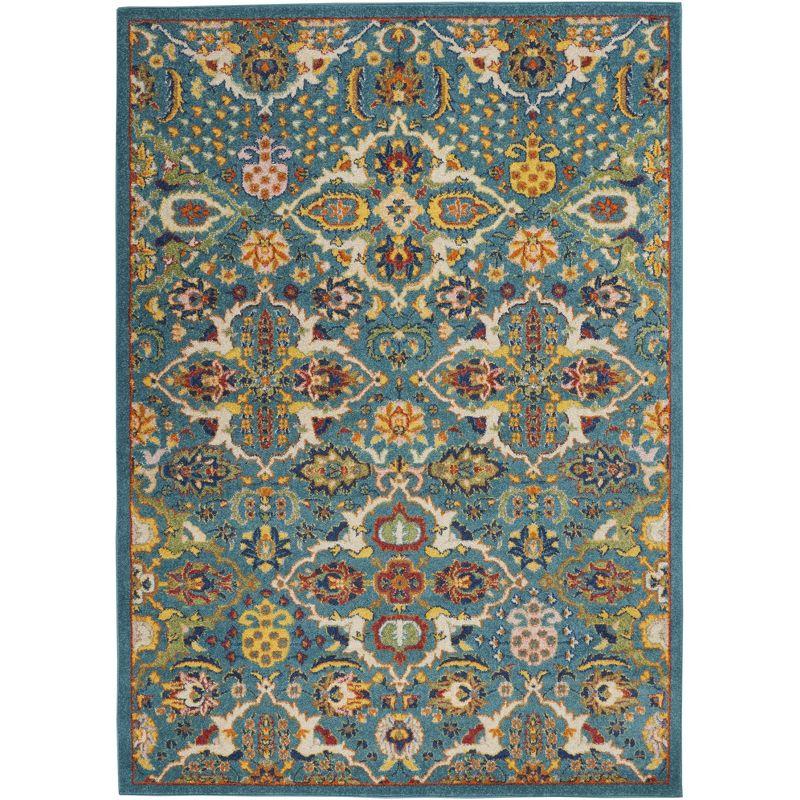 Turquoise Ivory Floral Easy-Care Synthetic 6' x 9' Area Rug