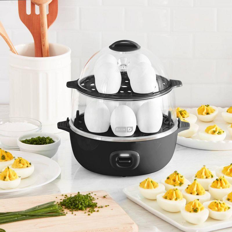 Deluxe Express Egg Cooker: Dash 12-Egg Electric Cooker, Hard & Soft Boiled, Poaching, Dishwasher-Safe Parts, Black