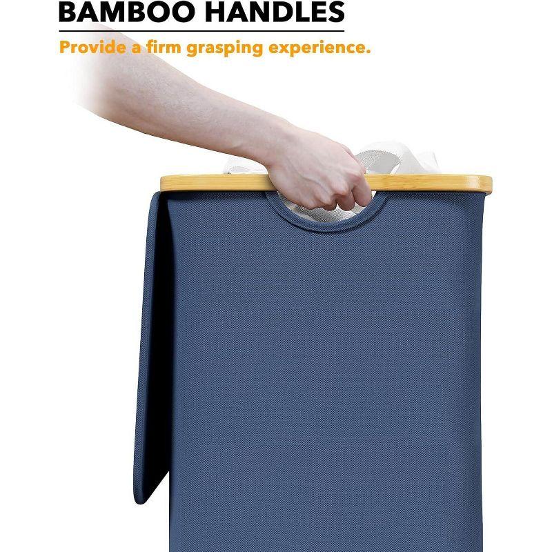 110 L Laundry Hamper with Lid,features Bamboo Handle,Blue