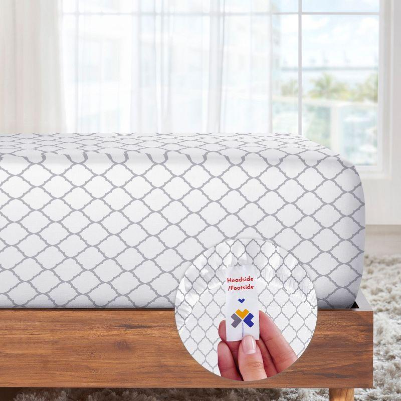 California Design Den 4-Piece Printed Full Sheets Set - 100% Organic Cotton Percale, Deep Pocket, - Quatrefoil Grey