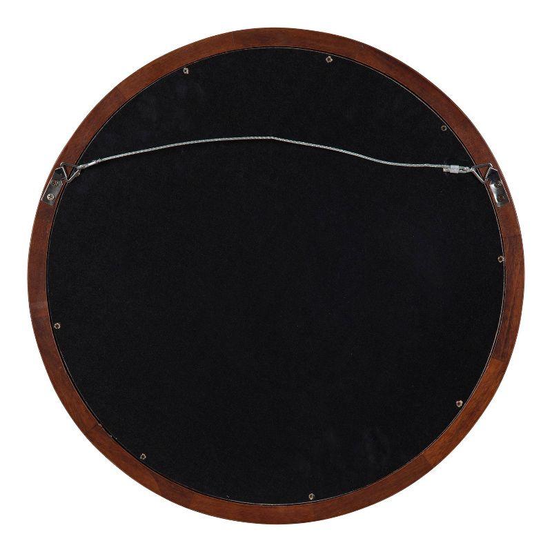 18" x 18" Hogan Round Framed Decorative Wall Mirror Walnut Brown - Kate & Laurel: Modern Poplar Wood, Wall Mount