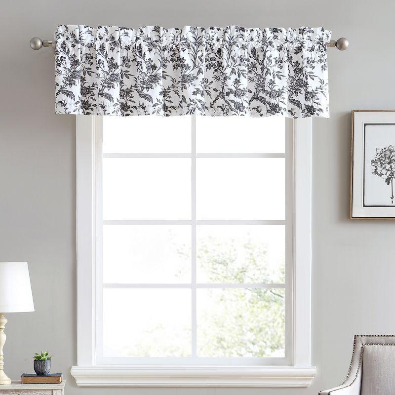 Laura Ashley Amberley Black/White Floral 100% Cotton Pole Top Window Valance 86 inches