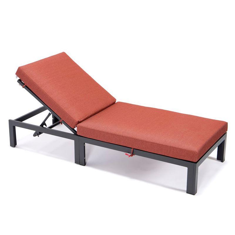 LeisureMod Marlin Patio Sling Chaise Lounge Chair With Arms in Black Aluminum