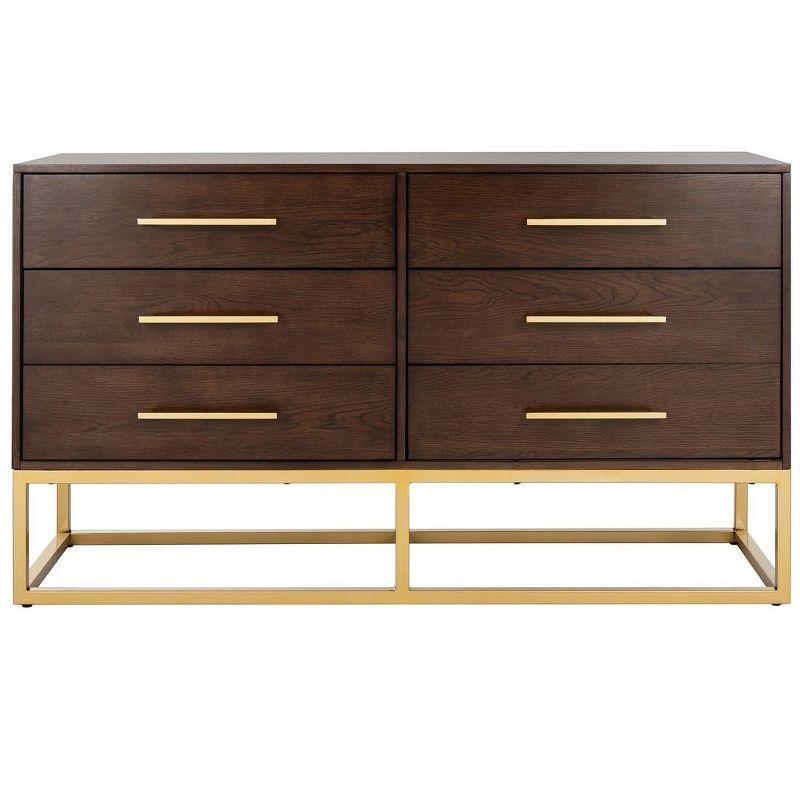 Estelle Transitional Walnut Dresser with Brass Accents 56"