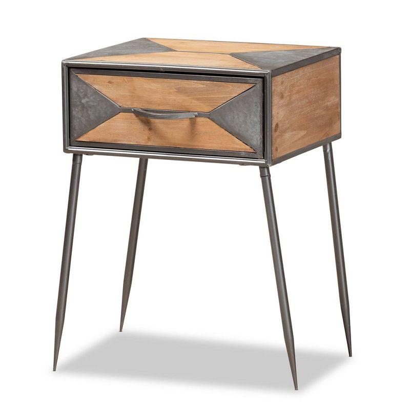 Laurel Metal and Wood 1 Drawer Nightstand Gray/Brown - Baxton Studio: Contemporary Bedside Table with Storage