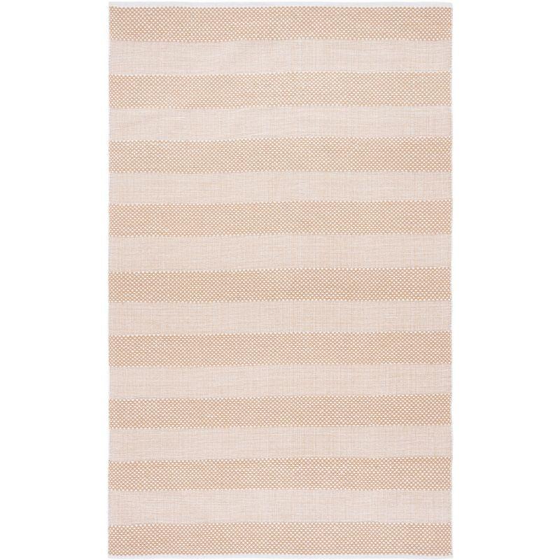 Ivory and Gold Striped Kilim 5' x 8' Wool Cotton Area Rug