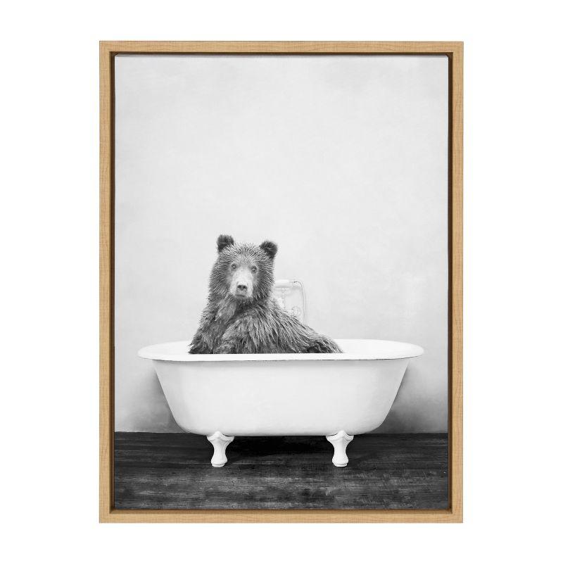 Kate and Laurel Sylvie Bear in the Tub Framed Canvas by Amy Peterson Art Studio