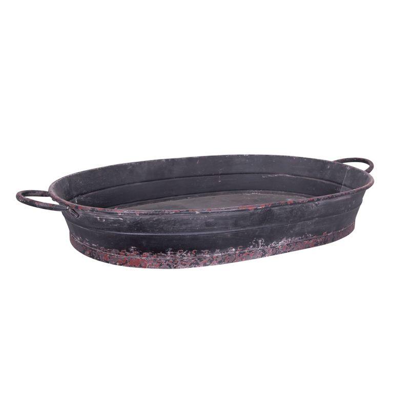 Rustic Oval Distressed Metal Serving Tray - Black