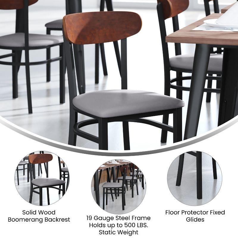 Flash Furniture Wright Commercial Dining Chair with 500 LB. Capacity Black Steel Frame, Walnut Finish Wooden Boomerang Back, and Gray Vinyl Seat