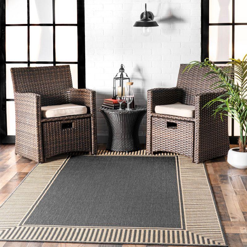 Reversible Dark Gray Stripe Synthetic 4' x 6' Outdoor Rug