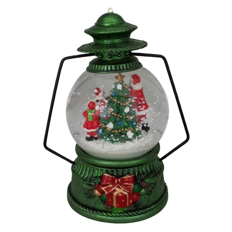 8" Santa Claus and Kids By Christmas Tree Lantern Snow Globe