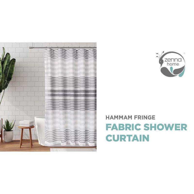 Zenna Home Grey Striped Polyester Shower Curtain with Fringe