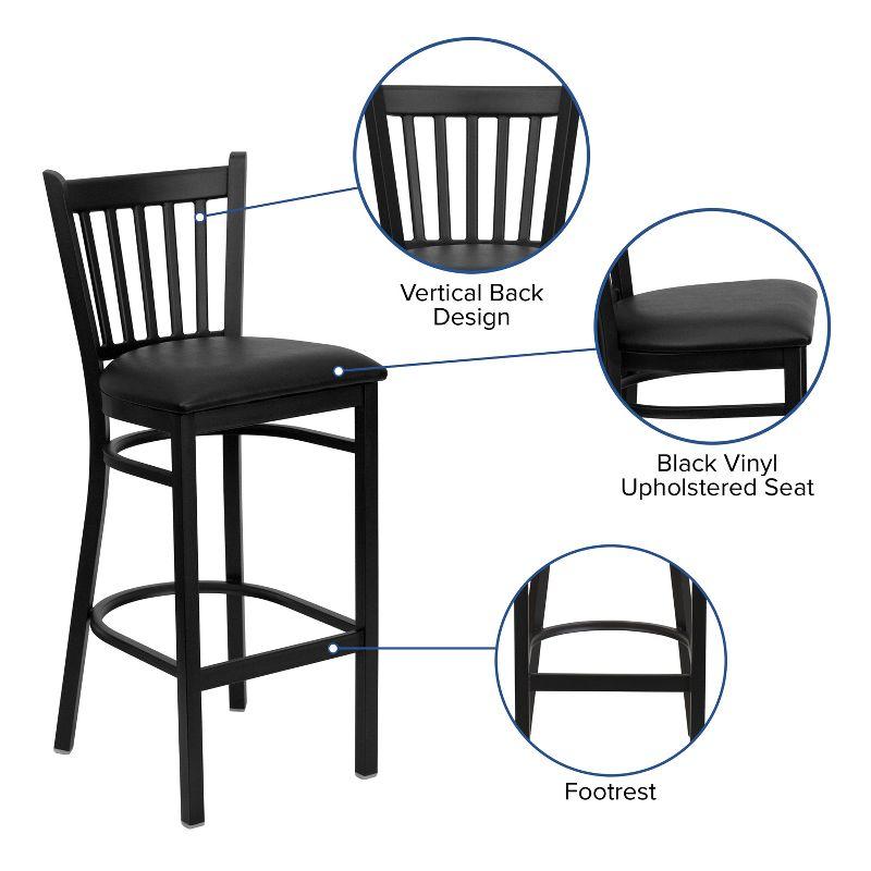 Flash Furniture HERCULES Series Black Vertical Back Metal Restaurant Barstool - Black Vinyl Seat