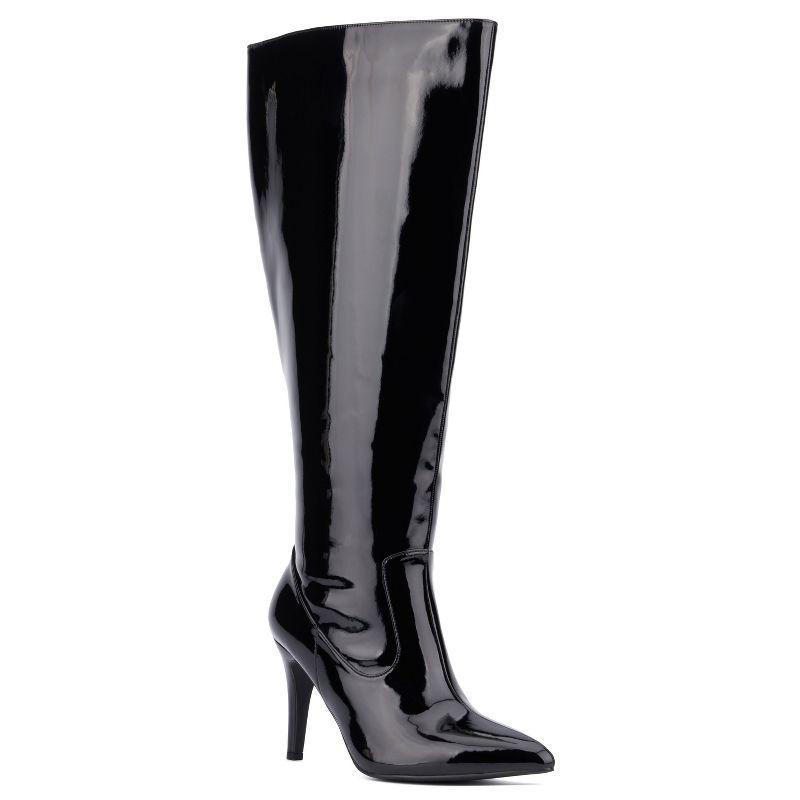 Fashion To Figure Women's Lisette Knee High Boot - Wide Width - 8, BLACK PATENT
