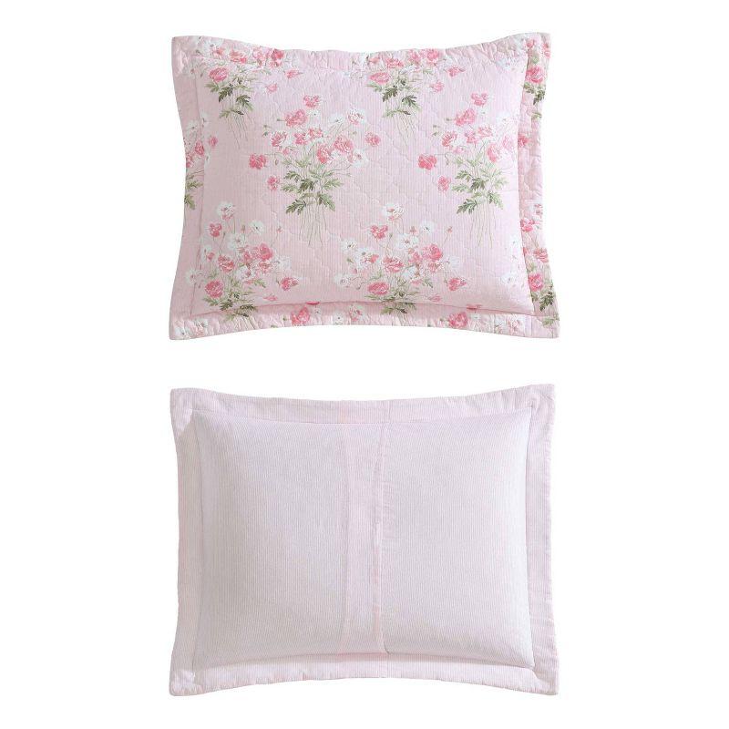 Laura Ashley Veronicas Bouquet Cotton Reversible Pink Quilt Set