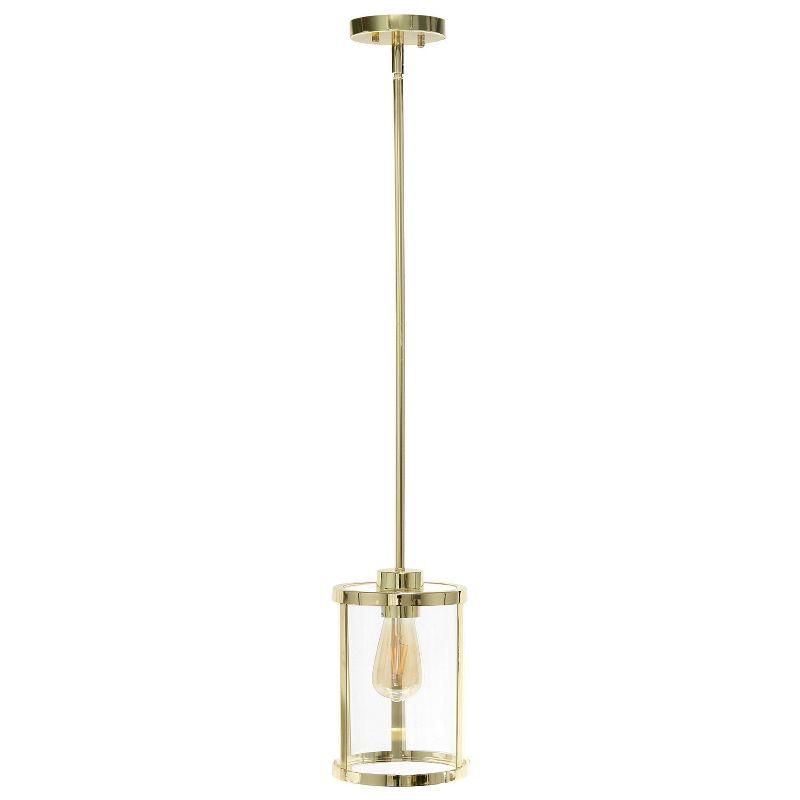 1-Light 9.25" Modern Farmhouse Adjustable Hanging Cylindrical Clear Glass Pendant Fixture with Metal Accent - Lalia Home