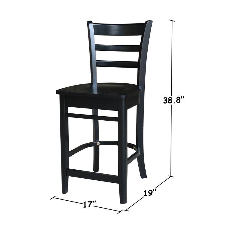 24" Emily Counter Height Barstool Antiqued Black - International Concepts: Solid Wood, Ladder-Back, Square Seat
