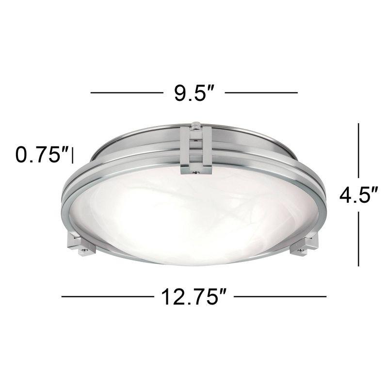 Possini Euro Design Deco Modern Ceiling Light Flush Mount Fixture 12 3/4" Wide Brushed Nickel 2-Light Marbleized Glass for Bedroom Kitchen Living Room