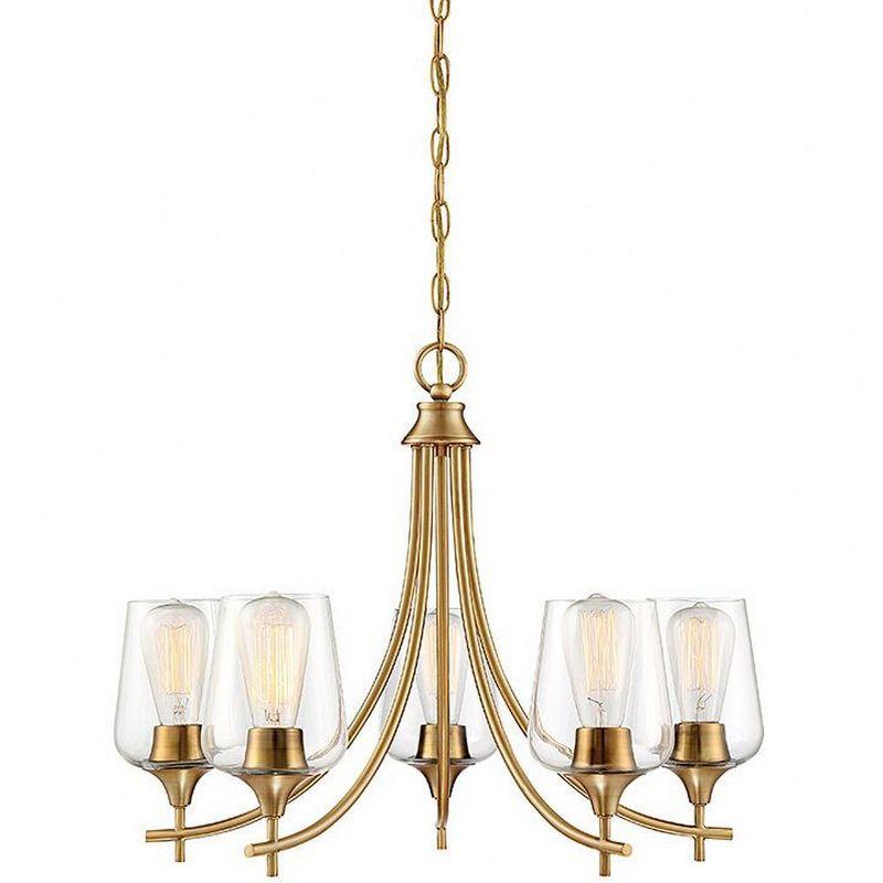 Elegant Warm Brass 5-Light Chandelier with Clear Glass Shades