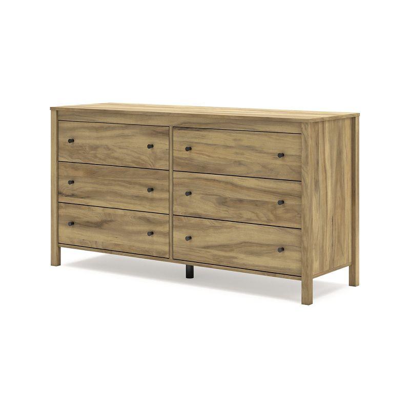 Light Brown 6-Drawer Transitional Dresser with Bronze Knobs