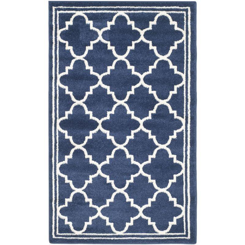 Navy and Beige Geometric Outdoor Area Rug