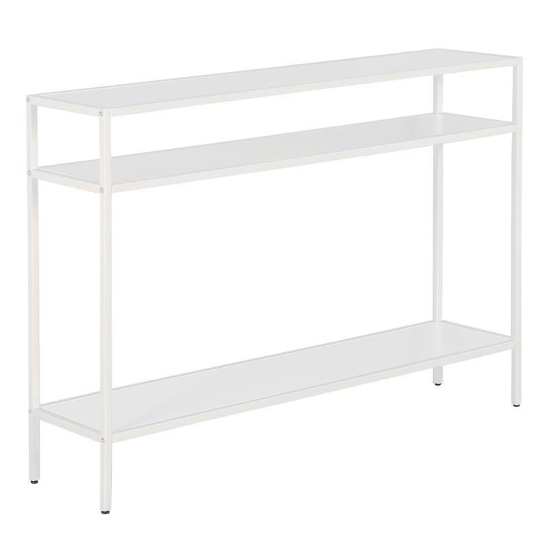 Matte White Steel Console Table with Shelves