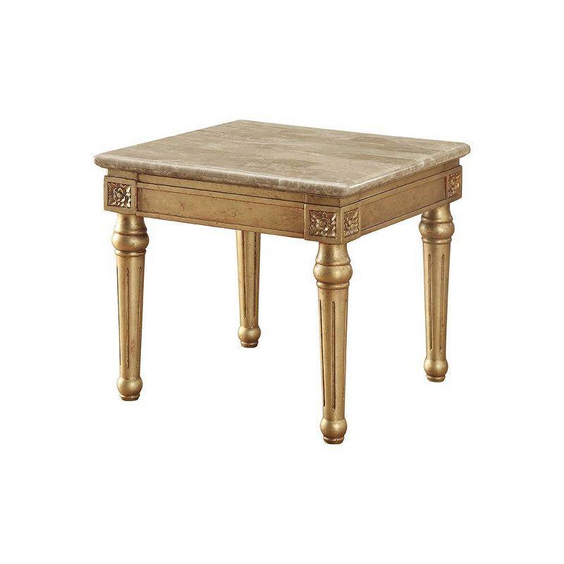 Luxurious Antique Gold 26" Square Marble & Wood End Table