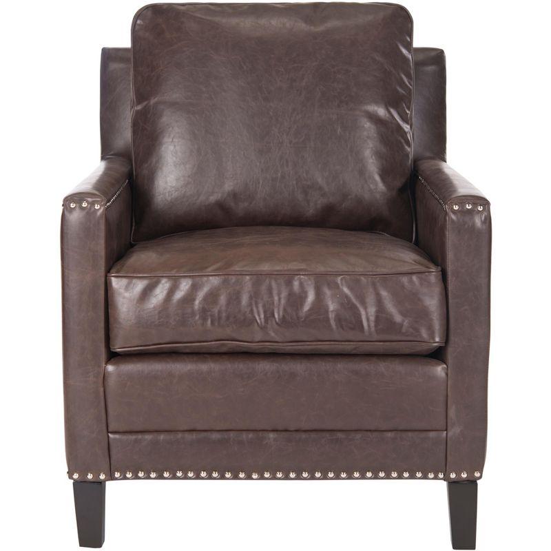 Espresso Birch Wood & Antique Brown Faux Leather Arm Chair