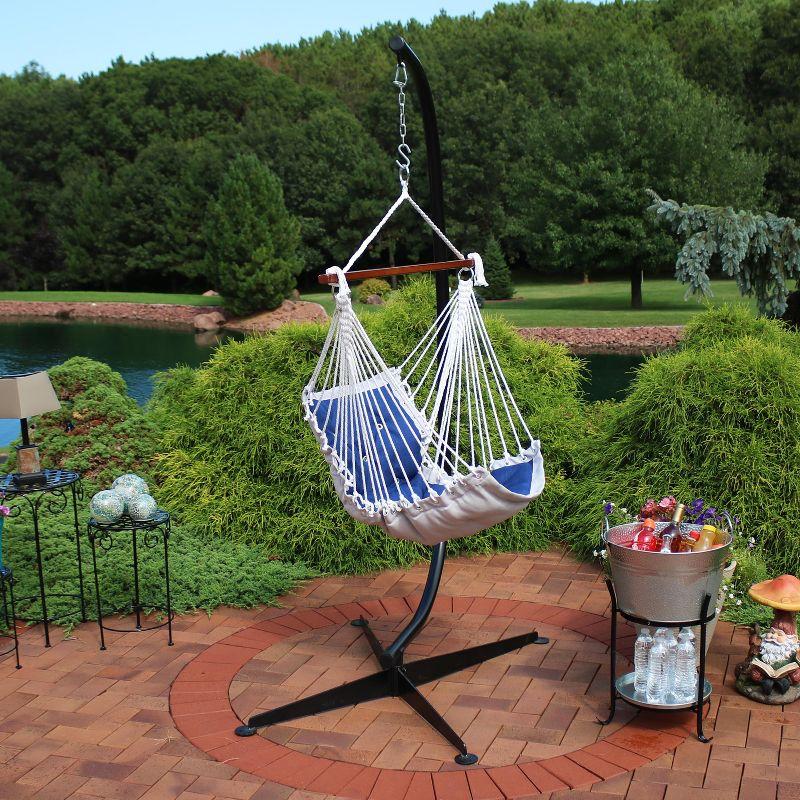 Sunnydaze Large Tufted Victorian Hammock Chair Swing with C-Stand - 300 lb Weight Capacity - Navy Blue