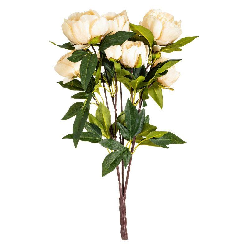 23" Beige Artificial Peony Spray with Green Leaves