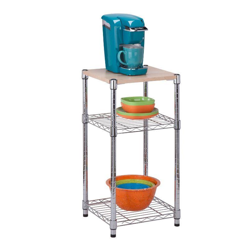 Contemporary Chrome & Wood 3-Tier Adjustable Shelving Unit