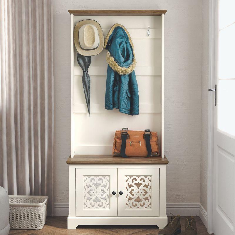 Ivory and Oak Hall Tree with Bench and Storage