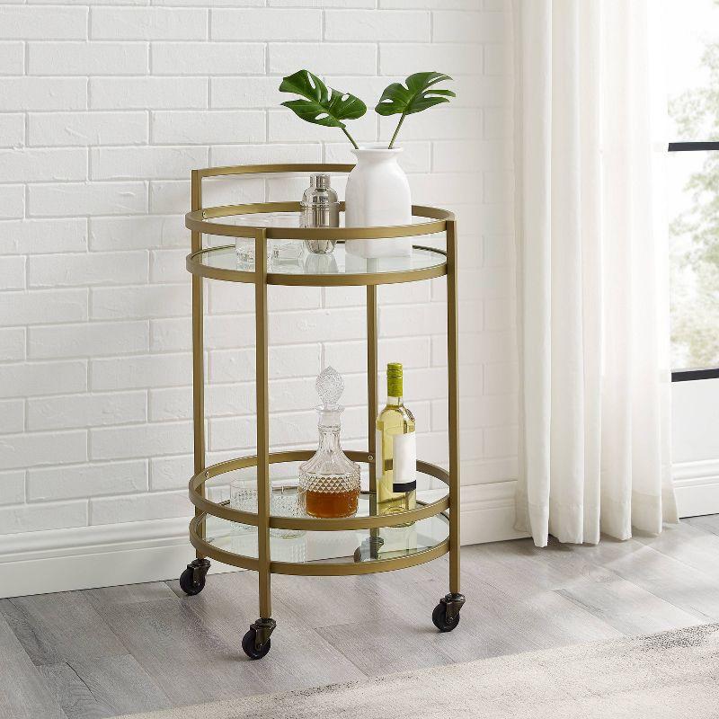 Bailey Round Bar Cart Gold - Crosley: Mobile Beverage & Drink Station, Tempered Glass Shelves, Steel Frame