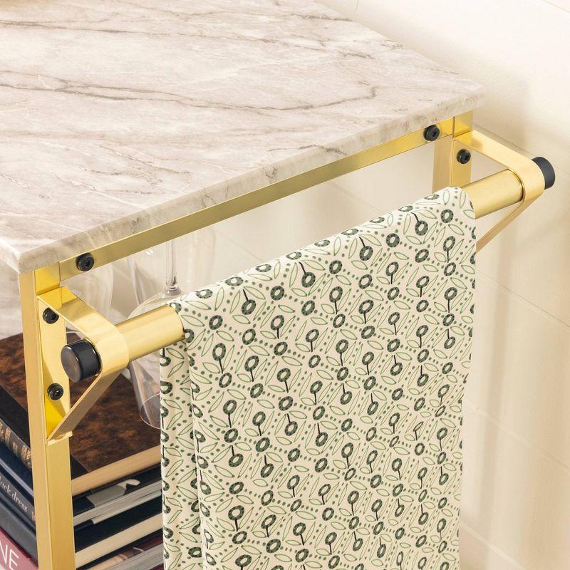 Glam Marble-Top Gold Metal Bar Cart with Wine Glass Storage