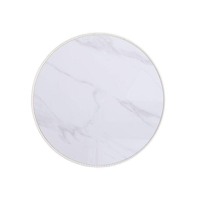 Manhattan Comfort 2pc Anderson Leatherette Upholstered Coffee Table and End Table with Metal Top Set Cream: Gold Finish, No Assembly Required