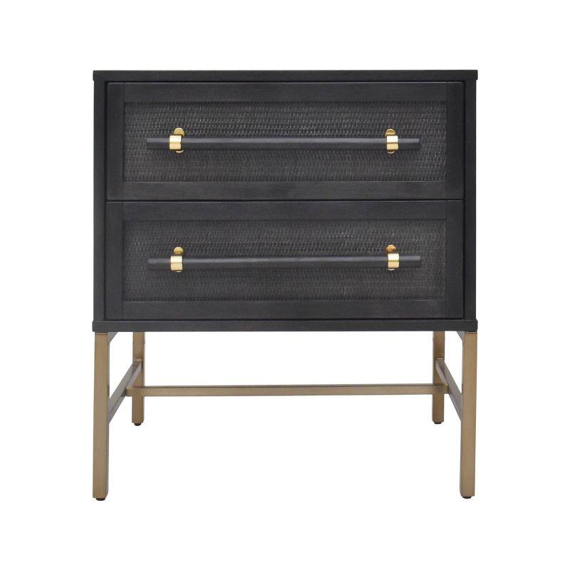 Sophia Antique Black 2-Drawer Rattan and Brass Nightstand