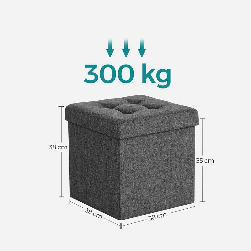 SONGMICS 15 Inches Folding Storage Ottoman Bench, Storage Chest, Foot Rest Stool, Bedroom Bench with Storage, Dark Gray