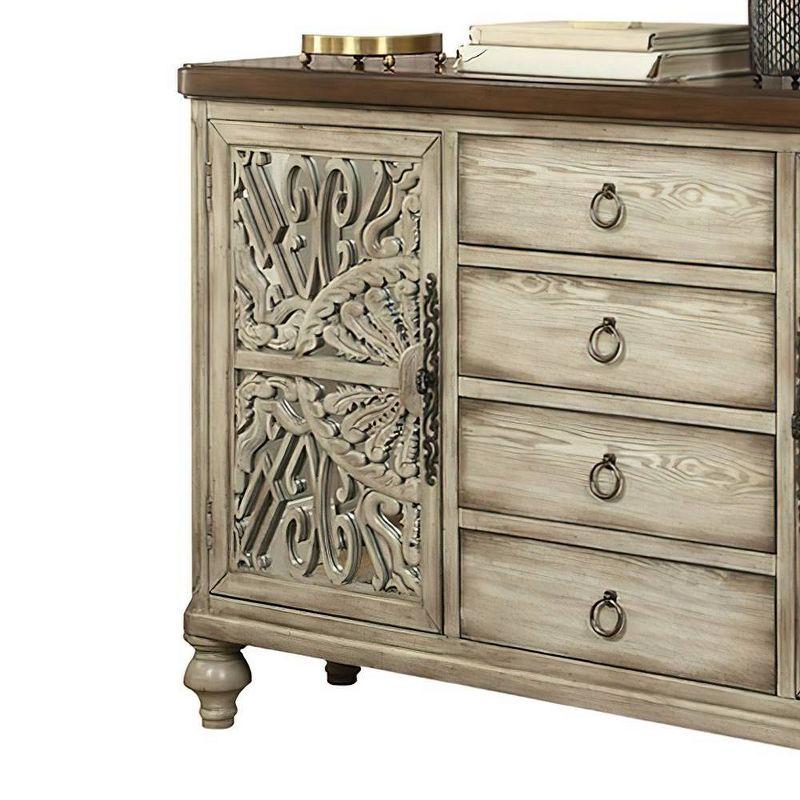 60" Vermont Accent Table Antique White - Acme Furniture: Elegant Storage, 4 Drawers & Shelves