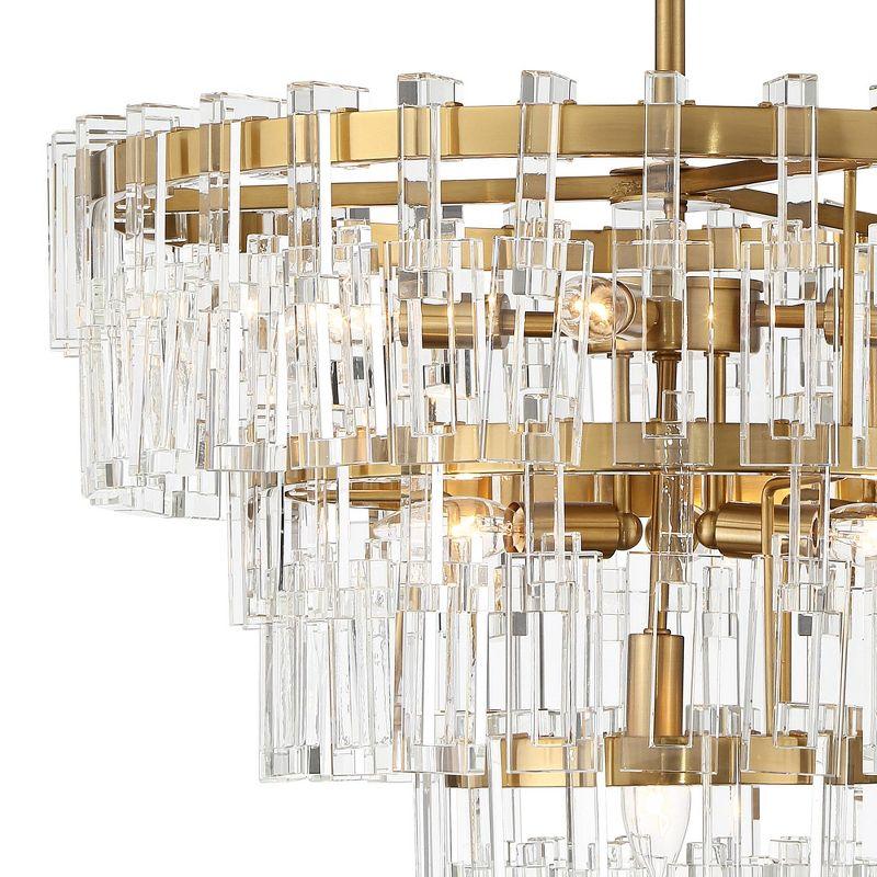 Elegant Burnished Brass and Crystal Tiered Chandelier 25.6" Wide