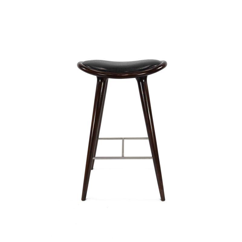 Lucio Oval Backless Wood Barstool Black/Cappuccino - Boraam: Rubberwood Frame, Faux Leather, Metal Footrest
