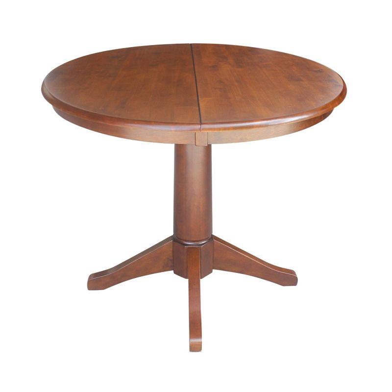 36" Magnolia Round Top Dining Table with 12" Leaf Espresso - International Concepts: Solid Parawood, Expandable, Pedestal Base