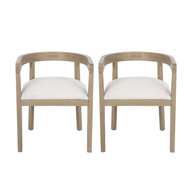 Set of 2 Beige Upholstered Wood Tub Dining Chairs