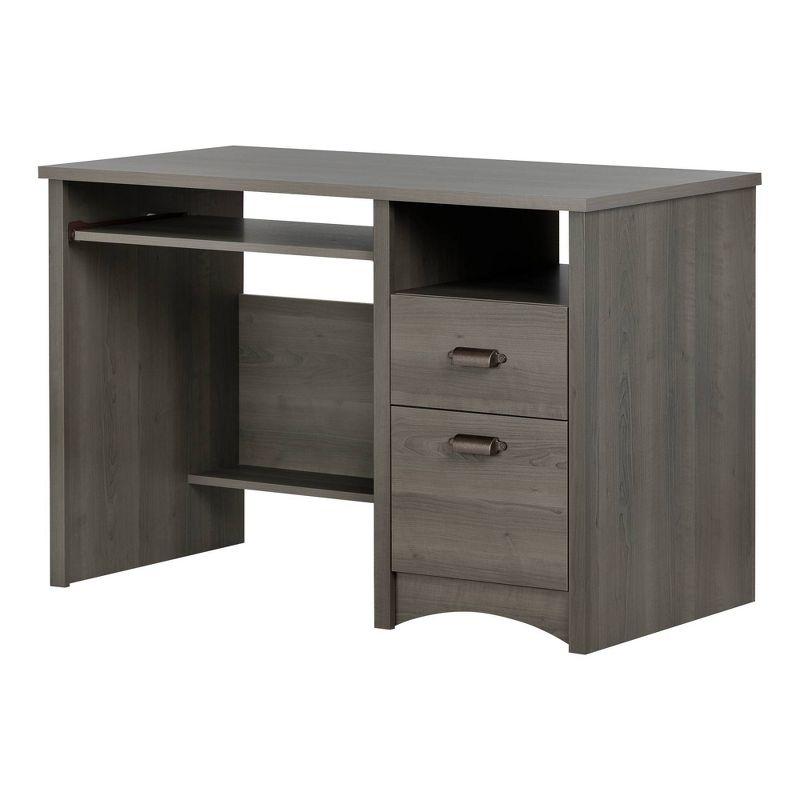 Gascony Gray Maple Wood Computer Desk with Hutch and Drawers