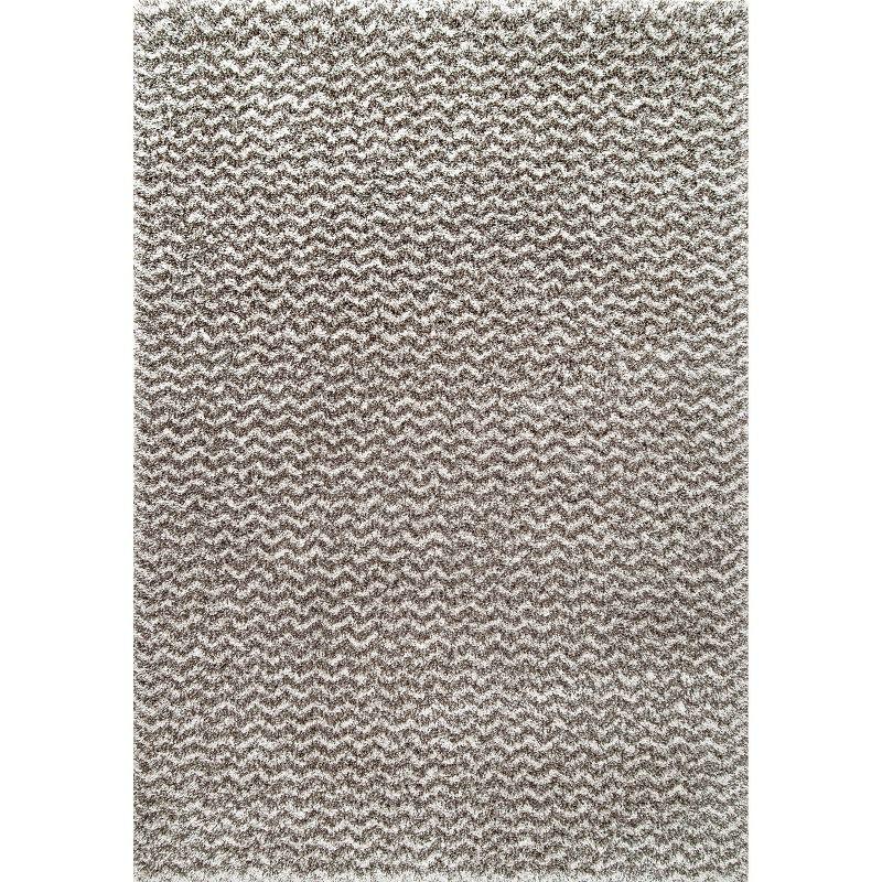 Nuloom Cuellar Striped 7x9 Shag Indoor Area Rug for Living Room Bedroom Dining Room Nursery, Dark Grey/Ivory
