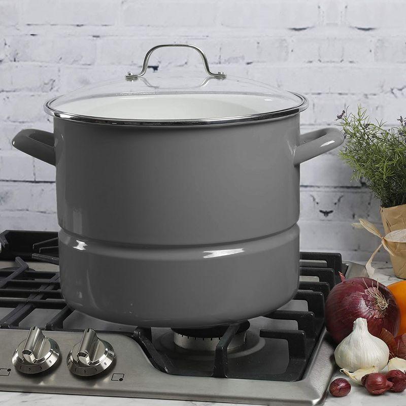 Graphite Grey 16-Quart Enamel Steel Stock Pot with Steamer