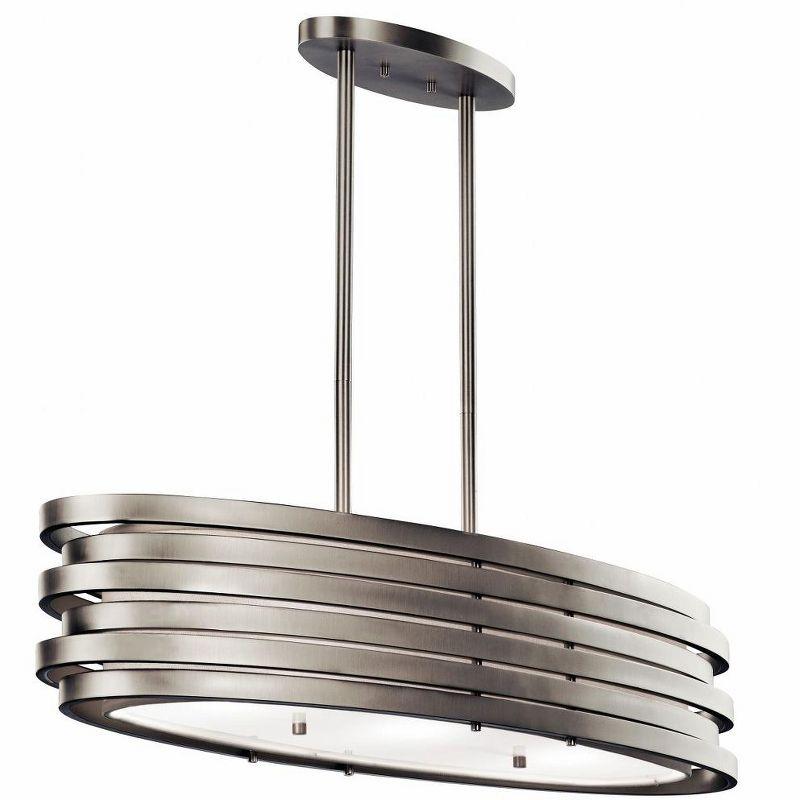 Co-t Kichler Roswell 3-Light Oval Chandelier With Satin Etched Glass And Brushed Nickel Finish, Dimmable Edge-Lit Technology For Ambient Lighting