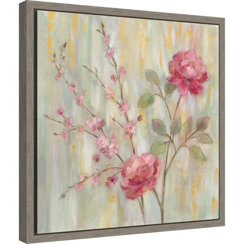 Amanti Art Contemporary Chinoiserie (Roses) by Silvia Vassileva Canvas Wall Art Print Framed 16 x 16-in.