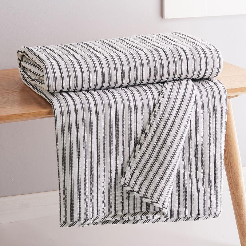 Tobago Stripe Charcoal Cotton Reversible Quilted Throw