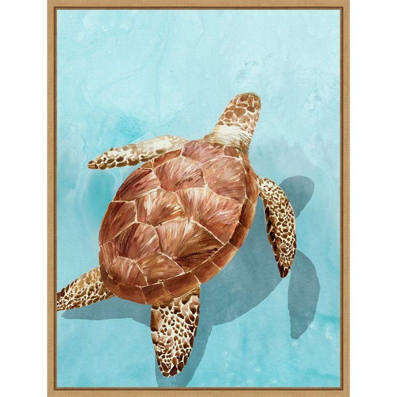 Ocean Deep Turtle Canvas Wall Art Print in Cool Tones